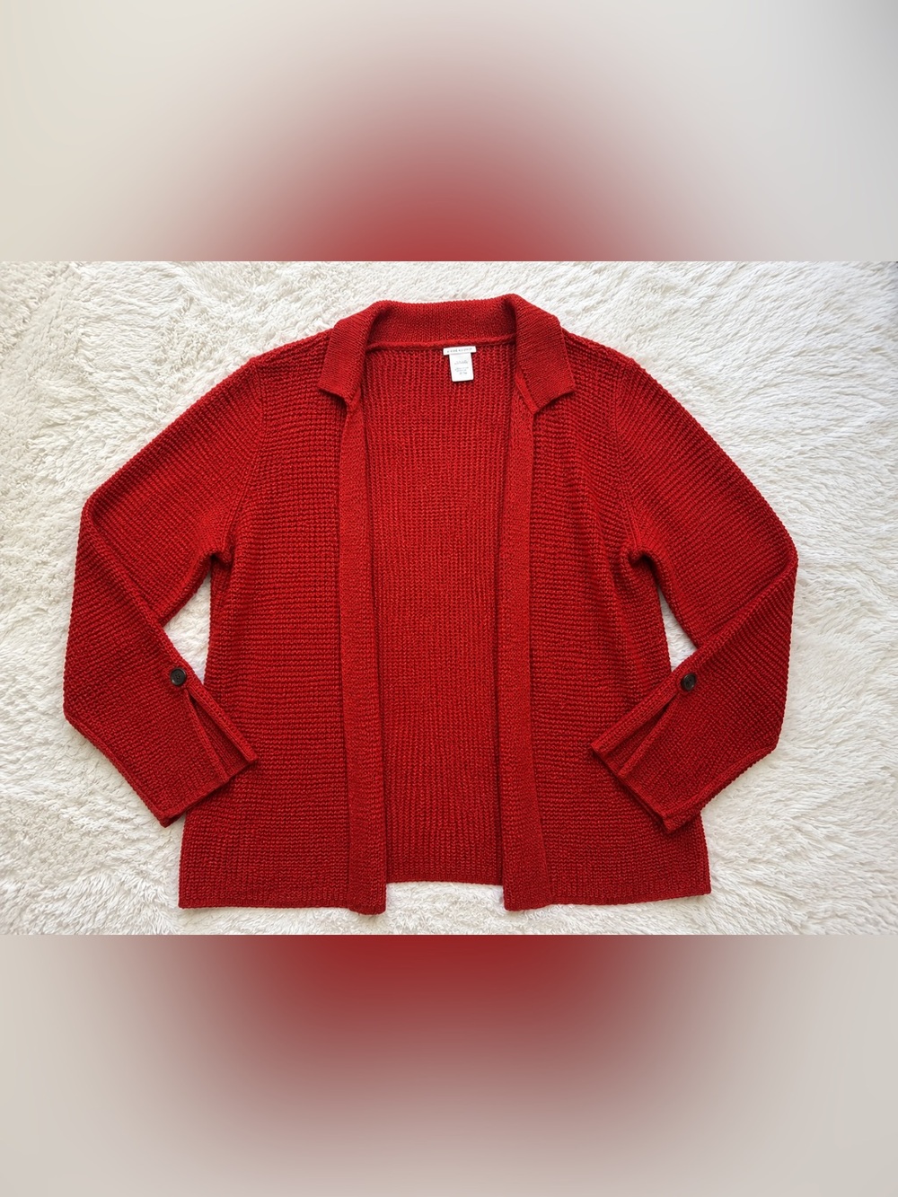 Anne Klein Red Open-Front Knit Cardigan with Collar